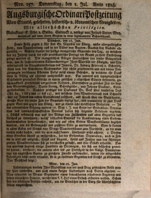 Augsburgische Ordinari Postzeitung von Staats-, gelehrten, historisch- u. ökonomischen Neuigkeiten (Augsburger Postzeitung) Donnerstag 1. Juli 1824
