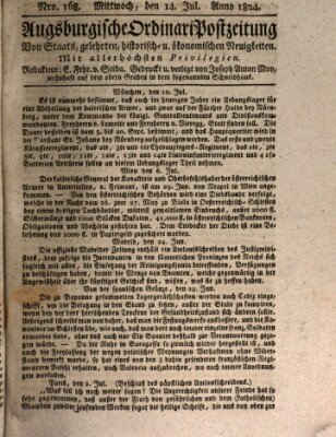 Augsburgische Ordinari Postzeitung von Staats-, gelehrten, historisch- u. ökonomischen Neuigkeiten (Augsburger Postzeitung) Mittwoch 14. Juli 1824