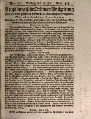 Augsburgische Ordinari Postzeitung von Staats-, gelehrten, historisch- u. ökonomischen Neuigkeiten (Augsburger Postzeitung) Montag 19. Juli 1824