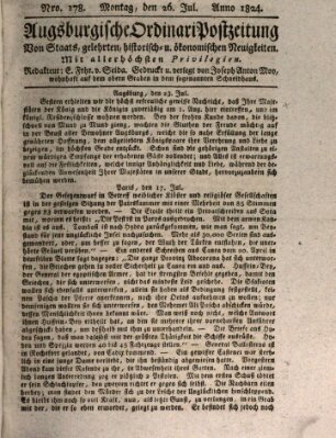 Augsburgische Ordinari Postzeitung von Staats-, gelehrten, historisch- u. ökonomischen Neuigkeiten (Augsburger Postzeitung) Montag 26. Juli 1824