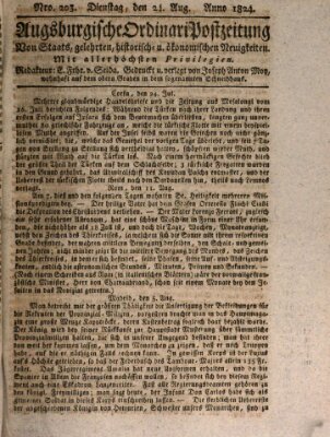 Augsburgische Ordinari Postzeitung von Staats-, gelehrten, historisch- u. ökonomischen Neuigkeiten (Augsburger Postzeitung) Dienstag 24. August 1824