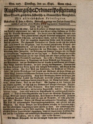 Augsburgische Ordinari Postzeitung von Staats-, gelehrten, historisch- u. ökonomischen Neuigkeiten (Augsburger Postzeitung) Dienstag 21. September 1824