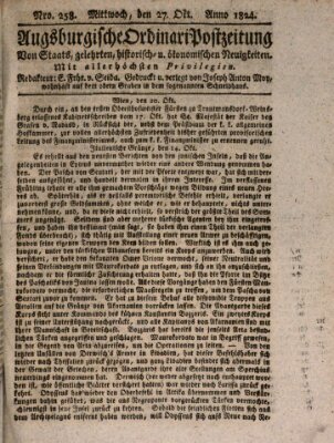 Augsburgische Ordinari Postzeitung von Staats-, gelehrten, historisch- u. ökonomischen Neuigkeiten (Augsburger Postzeitung) Mittwoch 27. Oktober 1824