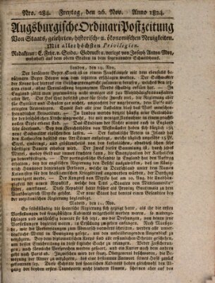 Augsburgische Ordinari Postzeitung von Staats-, gelehrten, historisch- u. ökonomischen Neuigkeiten (Augsburger Postzeitung) Freitag 26. November 1824