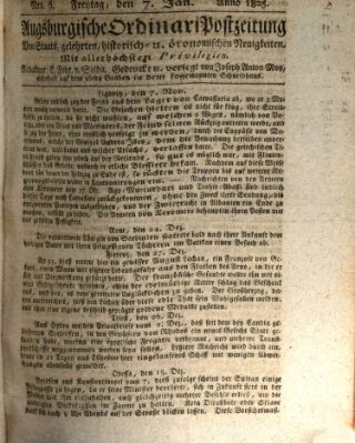 Augsburgische Ordinari Postzeitung von Staats-, gelehrten, historisch- u. ökonomischen Neuigkeiten (Augsburger Postzeitung) Freitag 7. Januar 1825