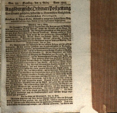 Augsburgische Ordinari Postzeitung von Staats-, gelehrten, historisch- u. ökonomischen Neuigkeiten (Augsburger Postzeitung) Samstag 5. März 1825