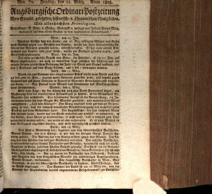 Augsburgische Ordinari Postzeitung von Staats-, gelehrten, historisch- u. ökonomischen Neuigkeiten (Augsburger Postzeitung) Freitag 25. März 1825