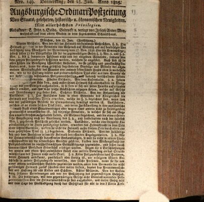 Augsburgische Ordinari Postzeitung von Staats-, gelehrten, historisch- u. ökonomischen Neuigkeiten (Augsburger Postzeitung) Donnerstag 23. Juni 1825