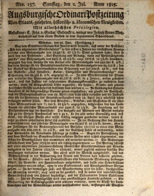 Augsburgische Ordinari Postzeitung von Staats-, gelehrten, historisch- u. ökonomischen Neuigkeiten (Augsburger Postzeitung) Samstag 2. Juli 1825