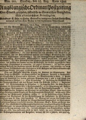 Augsburgische Ordinari Postzeitung von Staats-, gelehrten, historisch- u. ökonomischen Neuigkeiten (Augsburger Postzeitung) Dienstag 23. August 1825