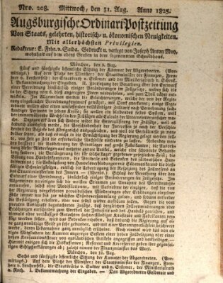 Augsburgische Ordinari Postzeitung von Staats-, gelehrten, historisch- u. ökonomischen Neuigkeiten (Augsburger Postzeitung) Mittwoch 31. August 1825