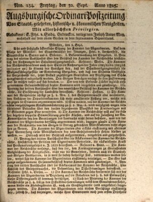 Augsburgische Ordinari Postzeitung von Staats-, gelehrten, historisch- u. ökonomischen Neuigkeiten (Augsburger Postzeitung) Freitag 30. September 1825