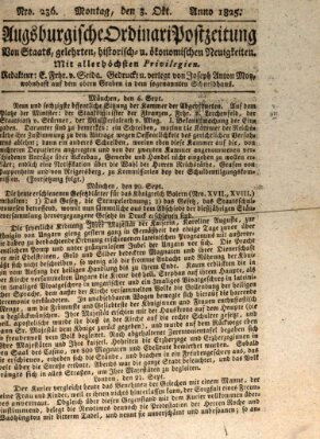 Augsburgische Ordinari Postzeitung von Staats-, gelehrten, historisch- u. ökonomischen Neuigkeiten (Augsburger Postzeitung) Montag 3. Oktober 1825