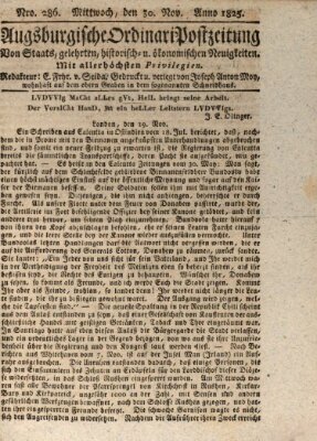Augsburgische Ordinari Postzeitung von Staats-, gelehrten, historisch- u. ökonomischen Neuigkeiten (Augsburger Postzeitung) Mittwoch 30. November 1825