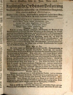 Augsburgische Ordinari Postzeitung von Staats-, gelehrten, historisch- u. ökonomischen Neuigkeiten (Augsburger Postzeitung) Dienstag 3. Januar 1826