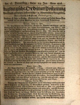Augsburgische Ordinari Postzeitung von Staats-, gelehrten, historisch- u. ökonomischen Neuigkeiten (Augsburger Postzeitung) Donnerstag 19. Januar 1826