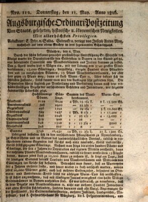 Augsburgische Ordinari Postzeitung von Staats-, gelehrten, historisch- u. ökonomischen Neuigkeiten (Augsburger Postzeitung) Donnerstag 11. Mai 1826