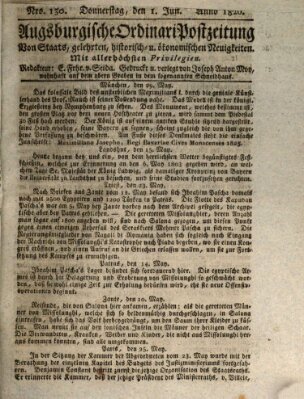 Augsburgische Ordinari Postzeitung von Staats-, gelehrten, historisch- u. ökonomischen Neuigkeiten (Augsburger Postzeitung) Donnerstag 1. Juni 1826
