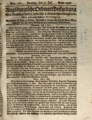 Augsburgische Ordinari Postzeitung von Staats-, gelehrten, historisch- u. ökonomischen Neuigkeiten (Augsburger Postzeitung) Freitag 7. Juli 1826