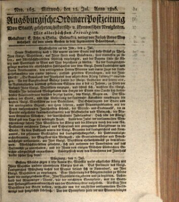 Augsburgische Ordinari Postzeitung von Staats-, gelehrten, historisch- u. ökonomischen Neuigkeiten (Augsburger Postzeitung) Mittwoch 12. Juli 1826