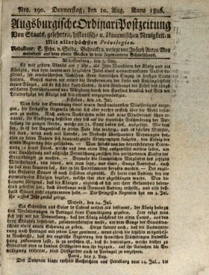 Augsburgische Ordinari Postzeitung von Staats-, gelehrten, historisch- u. ökonomischen Neuigkeiten (Augsburger Postzeitung) Donnerstag 10. August 1826