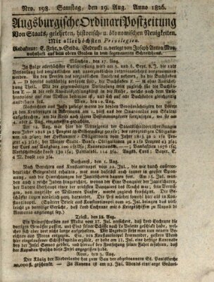 Augsburgische Ordinari Postzeitung von Staats-, gelehrten, historisch- u. ökonomischen Neuigkeiten (Augsburger Postzeitung) Samstag 19. August 1826