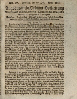 Augsburgische Ordinari Postzeitung von Staats-, gelehrten, historisch- u. ökonomischen Neuigkeiten (Augsburger Postzeitung) Freitag 27. Oktober 1826