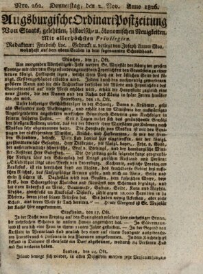 Augsburgische Ordinari Postzeitung von Staats-, gelehrten, historisch- u. ökonomischen Neuigkeiten (Augsburger Postzeitung) Donnerstag 2. November 1826