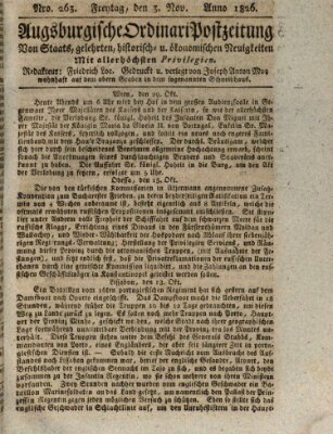 Augsburgische Ordinari Postzeitung von Staats-, gelehrten, historisch- u. ökonomischen Neuigkeiten (Augsburger Postzeitung) Freitag 3. November 1826