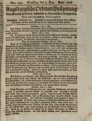 Augsburgische Ordinari Postzeitung von Staats-, gelehrten, historisch- u. ökonomischen Neuigkeiten (Augsburger Postzeitung) Samstag 9. Dezember 1826