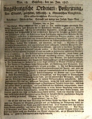 Augsburgische Ordinari Postzeitung von Staats-, gelehrten, historisch- u. ökonomischen Neuigkeiten (Augsburger Postzeitung) Samstag 20. Januar 1827
