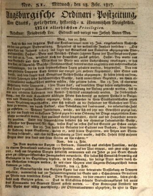 Augsburgische Ordinari Postzeitung von Staats-, gelehrten, historisch- u. ökonomischen Neuigkeiten (Augsburger Postzeitung) Mittwoch 28. Februar 1827