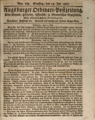 Augsburger Ordinari Postzeitung von Staats-, gelehrten, historisch- u. ökonomischen Neuigkeiten (Augsburger Postzeitung) Samstag 14. Juli 1827