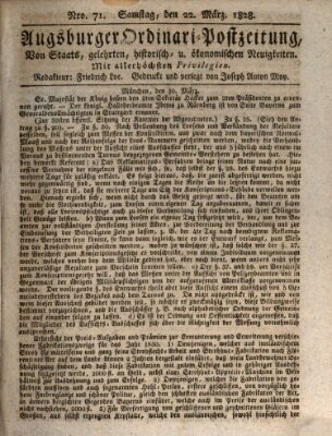 Augsburger Ordinari Postzeitung von Staats-, gelehrten, historisch- u. ökonomischen Neuigkeiten (Augsburger Postzeitung) Samstag 22. März 1828