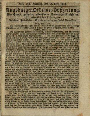 Augsburger Ordinari Postzeitung von Staats-, gelehrten, historisch- u. ökonomischen Neuigkeiten (Augsburger Postzeitung) Montag 27. Oktober 1828
