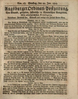 Augsburger Ordinari Postzeitung von Staats-, gelehrten, historisch- u. ökonomischen Neuigkeiten (Augsburger Postzeitung) Dienstag 20. Januar 1829