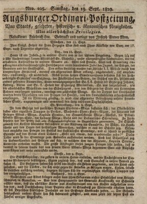 Augsburger Ordinari Postzeitung von Staats-, gelehrten, historisch- u. ökonomischen Neuigkeiten (Augsburger Postzeitung) Samstag 19. September 1829