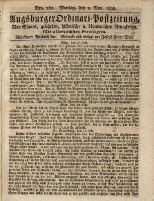 Augsburger Ordinari Postzeitung von Staats-, gelehrten, historisch- u. ökonomischen Neuigkeiten (Augsburger Postzeitung) Montag 2. November 1829