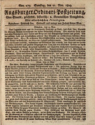 Augsburger Ordinari Postzeitung von Staats-, gelehrten, historisch- u. ökonomischen Neuigkeiten (Augsburger Postzeitung) Samstag 21. November 1829
