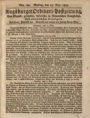 Augsburger Ordinari Postzeitung von Staats-, gelehrten, historisch- u. ökonomischen Neuigkeiten (Augsburger Postzeitung) Montag 23. November 1829