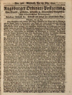 Augsburger Ordinari Postzeitung von Staats-, gelehrten, historisch- u. ökonomischen Neuigkeiten (Augsburger Postzeitung) Mittwoch 23. Dezember 1829