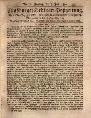 Augsburger Ordinari Postzeitung von Staats-, gelehrten, historisch- u. ökonomischen Neuigkeiten (Augsburger Postzeitung) Freitag 8. Januar 1830