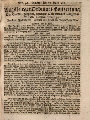 Augsburger Ordinari Postzeitung von Staats-, gelehrten, historisch- u. ökonomischen Neuigkeiten (Augsburger Postzeitung) Freitag 23. April 1830