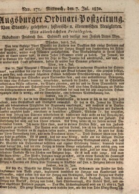 Augsburger Ordinari Postzeitung von Staats-, gelehrten, historisch- u. ökonomischen Neuigkeiten (Augsburger Postzeitung) Mittwoch 7. Juli 1830