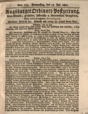 Augsburger Ordinari Postzeitung von Staats-, gelehrten, historisch- u. ökonomischen Neuigkeiten (Augsburger Postzeitung) Donnerstag 15. Juli 1830