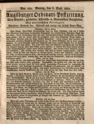 Augsburger Ordinari Postzeitung von Staats-, gelehrten, historisch- u. ökonomischen Neuigkeiten (Augsburger Postzeitung) Montag 6. September 1830