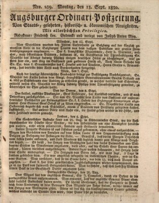 Augsburger Ordinari Postzeitung von Staats-, gelehrten, historisch- u. ökonomischen Neuigkeiten (Augsburger Postzeitung) Montag 13. September 1830