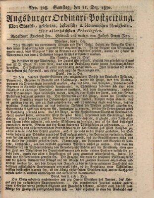 Augsburger Ordinari Postzeitung von Staats-, gelehrten, historisch- u. ökonomischen Neuigkeiten (Augsburger Postzeitung) Samstag 11. Dezember 1830