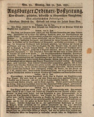Augsburger Ordinari Postzeitung von Staats-, gelehrten, historisch- u. ökonomischen Neuigkeiten (Augsburger Postzeitung) Montag 31. Januar 1831
