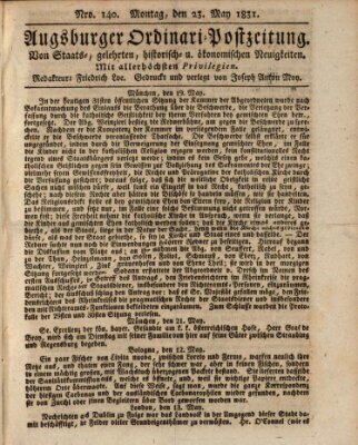 Augsburger Ordinari Postzeitung von Staats-, gelehrten, historisch- u. ökonomischen Neuigkeiten (Augsburger Postzeitung) Montag 23. Mai 1831